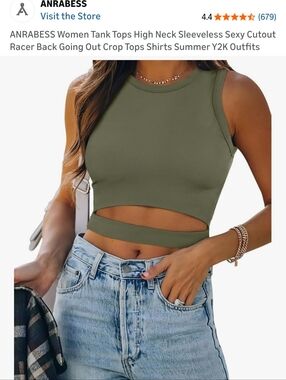 Olive Cutout Crop Tank Top - Women